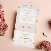 Elegante Blush Pink und Gold Celestial Wedding All In One Einladung