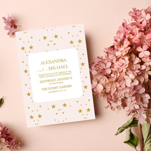 Elegante Blush Pink und Gold Celestial Wedding Einladung
