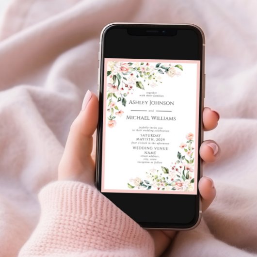 Elegante Blush Pink Wasserfarben Blumenzehen Einladung