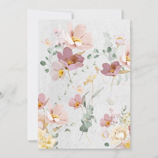 Elegante Blush Pink Wasserfarben Blumenzehen Einladung (Rückseite)