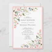 Elegante Blush Pink Wasserfarben Blumenzehen Einladung (Vorderseite)