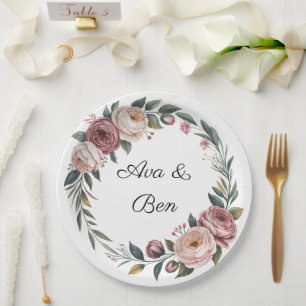 Elegante Blush Pink Wasserfarben Blumenzehen Pappteller