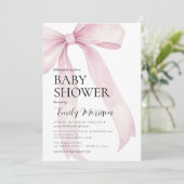 Elegante Blush Pink Watercolor Bow Girl Baby Dusch Einladung (Stehend Vorderseite)