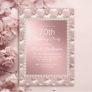 Elegante Blush Pink White 70. Geburtstagsparty Einladung