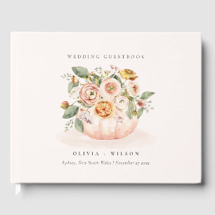 Elegante Blush Pink White Pumpkin Floral Wedding Gästebuch