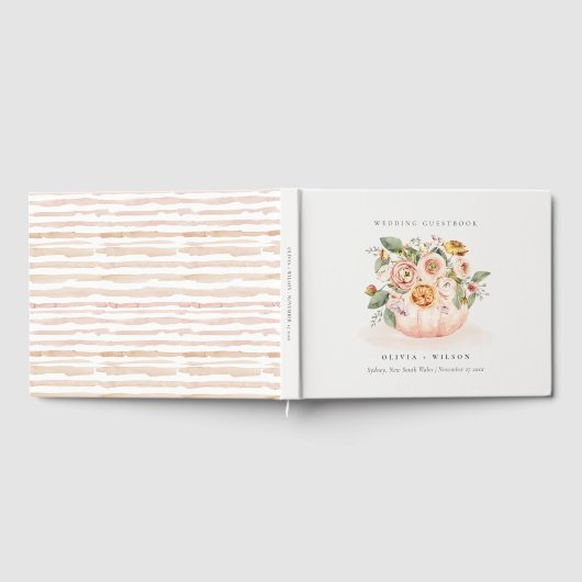 Elegante Blush Pink White Pumpkin Floral Wedding Gästebuch (Voll)