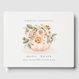 Elegante Blush Pink White Pumpkin Floral Wedding Gästebuch