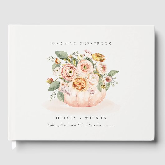 Elegante Blush Pink White Pumpkin Floral Wedding Gästebuch (Vorderseite)