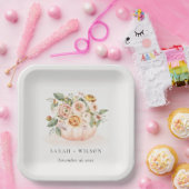 Elegante Blush Pink White Pumpkin Floral Wedding Pappteller (Party)