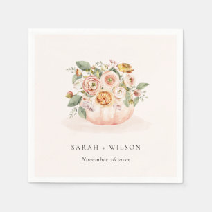 Elegante Blush Pink White Pumpkin Floral Wedding Serviette