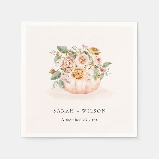 Elegante Blush Pink White Pumpkin Floral Wedding Serviette (Vorderseite)