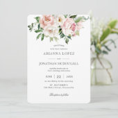 Elegante Blush Pink White Roses Blumenhochzeit Einladung (Stehend Vorderseite)