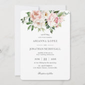 Elegante Blush Pink White Roses Blumenhochzeit Einladung (Vorderseite)
