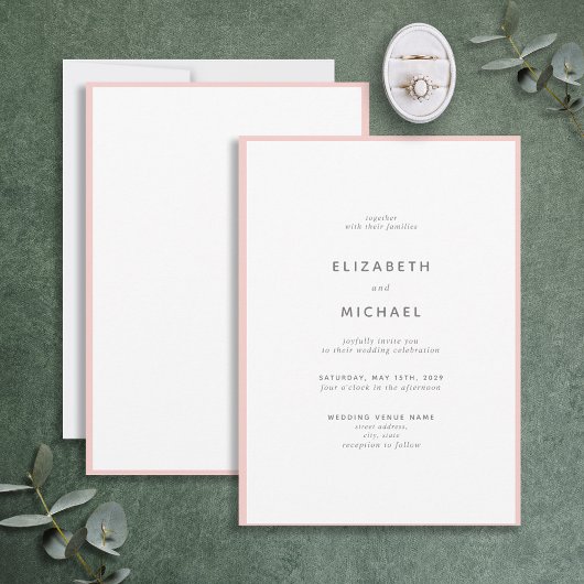 Elegante Blush Pink & White Typografy Wedding Einladung
