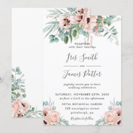 Elegante Blush Poppy Rose Blumengrün Hochzeit Einladung