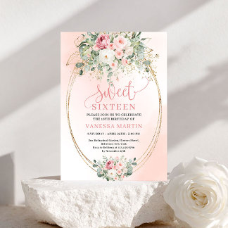 Elegante Blush-Rosa-Goldene Sweet-Sixteen-Einladun Einladung