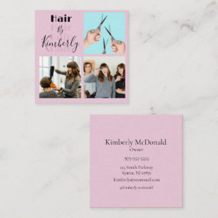 Elegante Blush Rosa Schwarzes Script 3 Foto Haarst Quadratische Visitenkarte