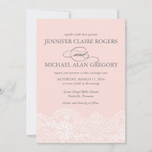Elegante Blush-Rosa Vintage-Spitze Hochzeit Einladung