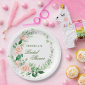 Elegante Blush Rose Blumengrün Brautparty Pappteller (Party)
