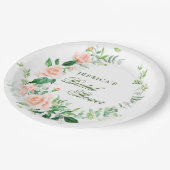 Elegante Blush Rose Blumengrün Brautparty Pappteller (Schrägansicht)