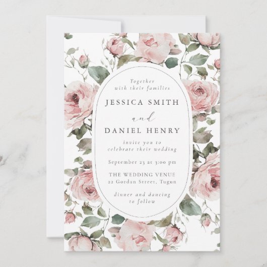 Elegante Blush Rose Blumenhochzeit Einladung (Vorderseite)