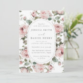 Elegante Blush Rose Blumenhochzeit Einladung (Stehend Vorderseite)