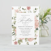 Elegante Blush Rose Garden Geburtstagsparty Einladung (Stehend Vorderseite)