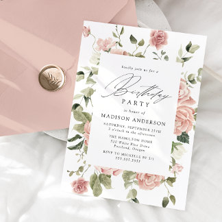 Elegante Blush Rose Garden Geburtstagsparty Einladung