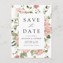 Elegante Blush Rose Garden Wedding Save the Date Ankündigungspostkarte