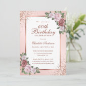 Elegante Blush Rose Gold Confetti 60. Geburtstag Einladung (Stehend Vorderseite)