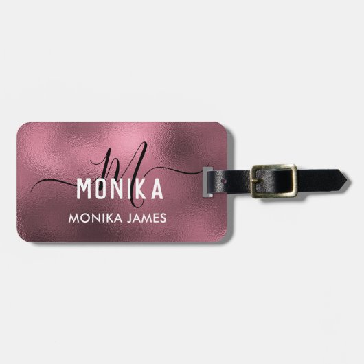 Elegante Blush Rose Gold Foil Monogram Custom Gepäckanhänger (Vorderseite horizontal)