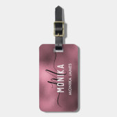 Elegante Blush Rose Gold Foil Monogram Custom Gepäckanhänger (Vorderseite vertikal)