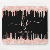 Elegante Blush Rose Gold Glitzer Tropfen 2 Monogra Mousepad (Vorne)