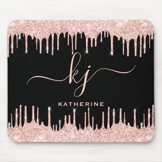 Elegante Blush Rose Gold Glitzer Tropfen 2 Monogra Mousepad (Vorne)