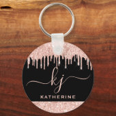 Elegante Blush Rose Gold Glitzer Tropfen 2 Monogra Schlüsselanhänger (Vorderseite)