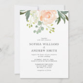 Elegante Blush Rose & Grüne Hochzeit der Blumen Einladung (Vorderseite)