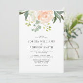 Elegante Blush Rose & Grüne Hochzeit der Blumen Einladung (Stehend Vorderseite)