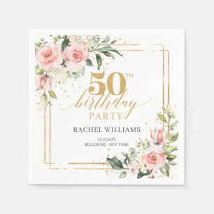 Elegante Blush Rose Grünpflanzen 50. Geburtstag Serviette