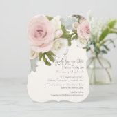 Elegante Blush Rose Sukkulentes Save the Date Foto Einladung (Stehend Vorderseite)