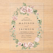 Elegante Blush Rose und Grüne Hochzeit Acryleinladungen (Vorderseite)