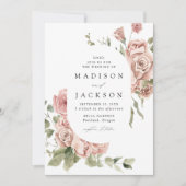 Elegante Blush Rose und Grüne Hochzeit Einladung (Vorderseite)