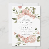Elegante Blush Rose und Grüne Hochzeit Einladung (Vorderseite)
