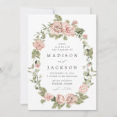 Elegante Blush Rose und Grüne Hochzeit Einladung (Vorderseite)