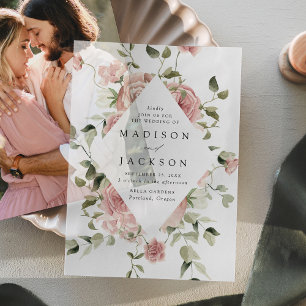 Elegante Blush Rose und Grüne Hochzeit Pergament Einladungen