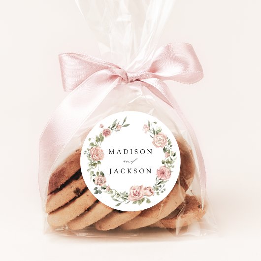 Elegante Blush Rose und Grüne Hochzeit Runder Aufkleber