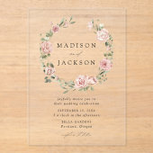 Elegante Blush-Rose und Grünkreidefeier Acryleinladungen (Vorderseite)