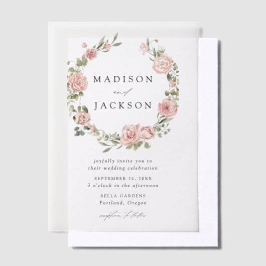 Elegante Blush-Rose und Grünkreidefeier Pergament Einladungen (Versetzt)