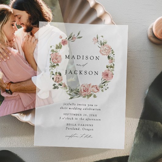 Elegante Blush-Rose und Grünkreidefeier Pergament Einladungen