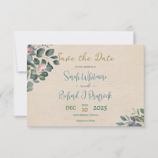 Elegante Blush & Sage Bloral Wedding Save The Date (Vorderseite)