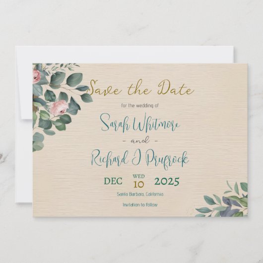 Elegante Blush & Sage Bloral Wedding Save The Date (Vorderseite)